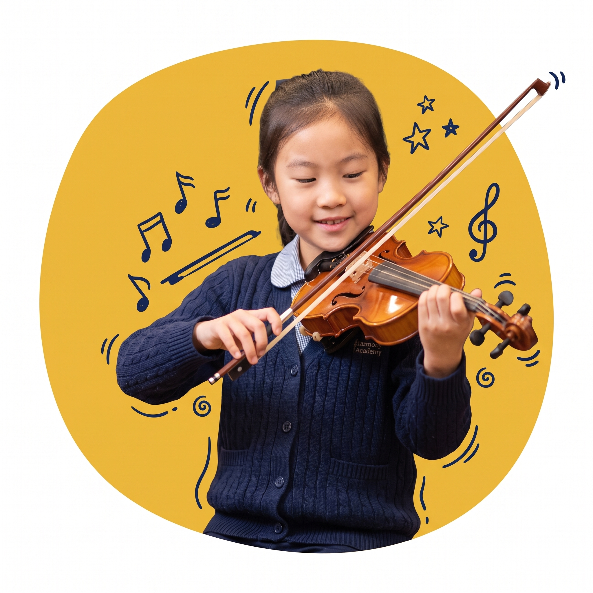 Young student playing the violin during a violin lesson